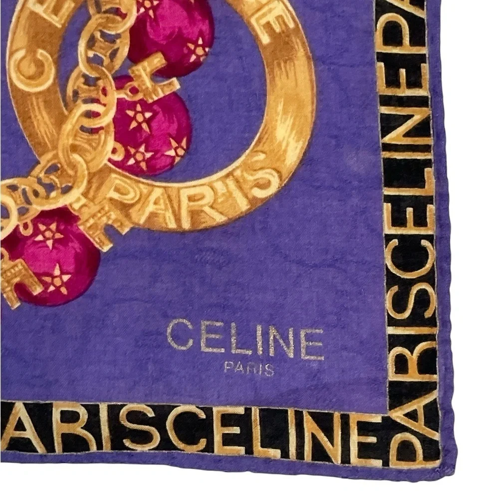 Authentic Celine Vintage Purple and Gold Baroque Handkerchief
